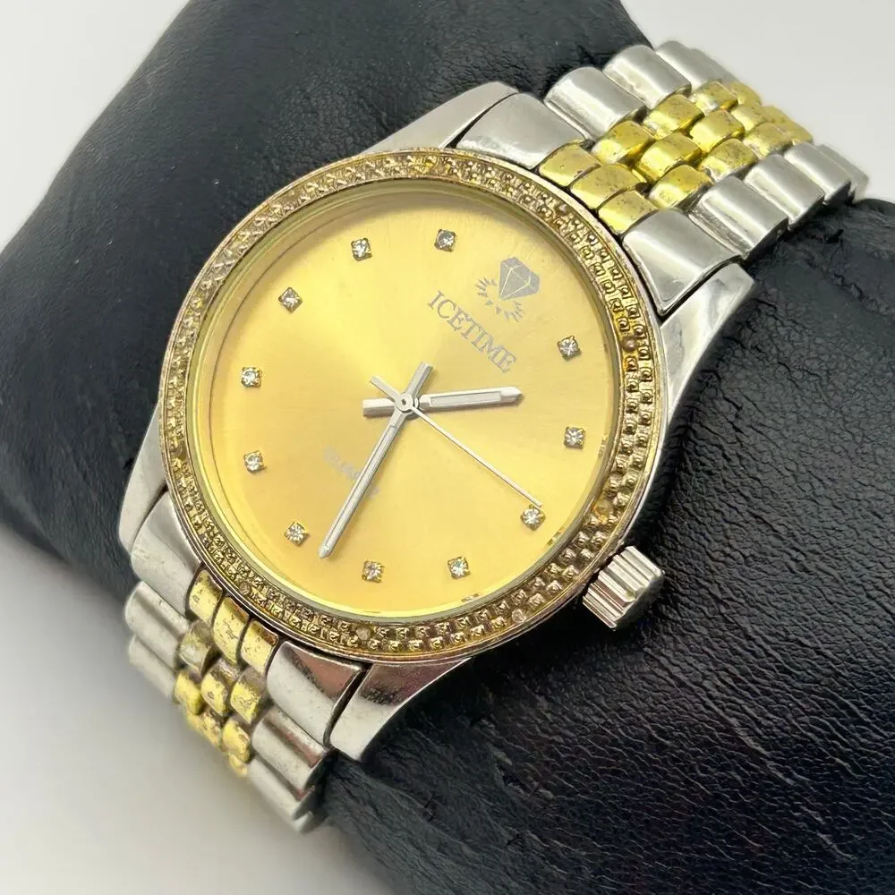 IceTime Jubilee Gold Dial Two-tone Steel Bracelet Watch Working New Battery
